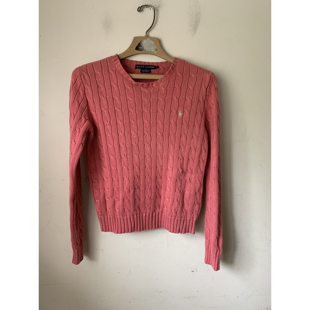 Ralph Lauren Girls Sweater Small Pink Cable Knit Preppy Coquette Y2K Old Money